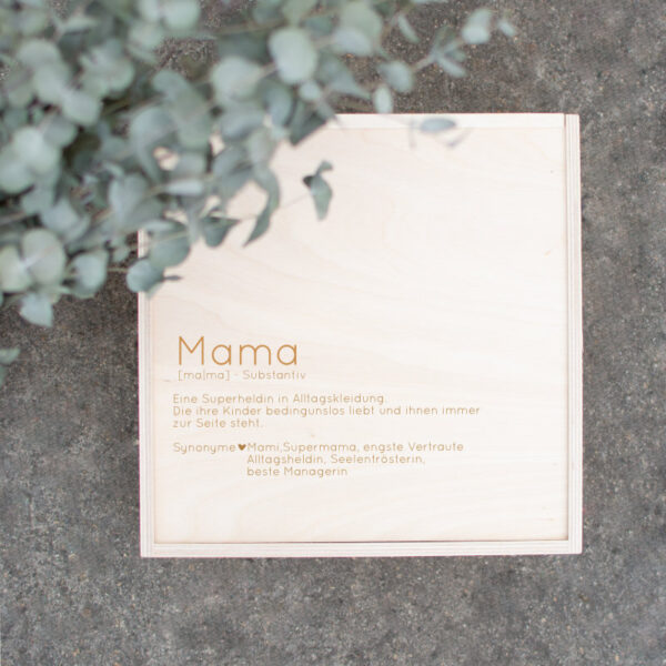 Erinnerungskiste, Holzkiste Muttertag, Mama, Alltagsheldin, Supermama, Geschenk zum Muttertag, Muttertagsgeschenk, Mama, Lieblingsmama, Supermom, Holzschild personalisiert, Gravur