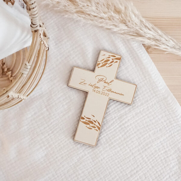 Holzkreuz, Gravur, Erstkommunion, Taufe, Firmung, Geschenk, Geschenkidee, Täufling, Taufpate, Firmparte, Geschenk, personalisiertes Kreuz, Personalisiertes Holzkreuz, Stofftiger