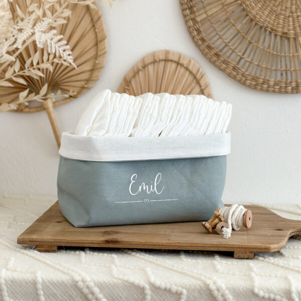 stoffkörbchen wickelkörbchen wickelkorb stoffkorb geschenkkorb geschenkset geburt taufe geburtsgeschenk taufgeschenk personalisiert personalisierbar mit namen kind baby newborn stofftiger