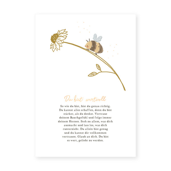 Grafikwerkstatt Klappkarte Du bist wertvoll, helle Karte mit gemalter Blüte in Gold