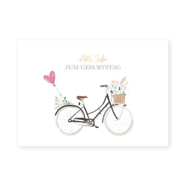 Grafikwerkstatt Klappkarte Fahrrad, helle Karte mit gemaltem Rad und Blumenkorb