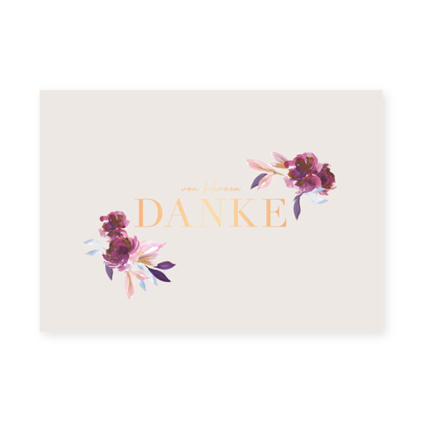 Grafikwerkstatt Klappkarte Von Herzen Danke, Karte mit Blüten und goldenem Schriftzug