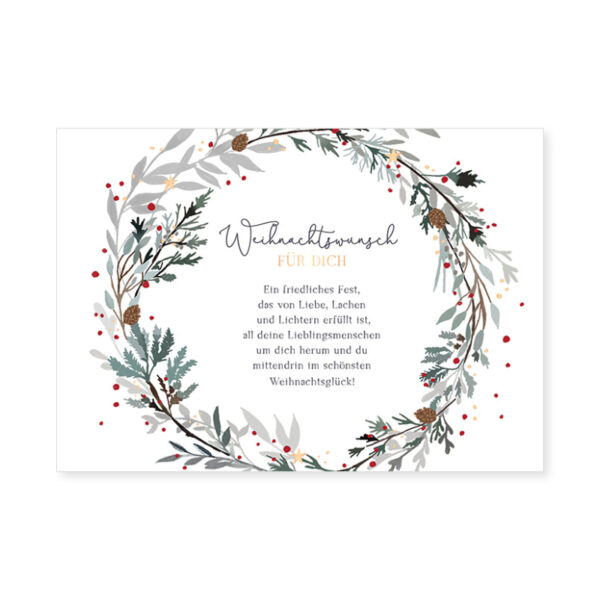 Grafikwerkstatt Klappkarte Weihnachtswunsch, Karte mit Zweigkranz und Textblock