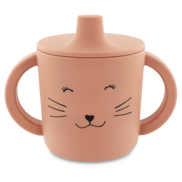 Trixie Baby Trinklernbecher Silikon Katze, altrosa Becher mit zwei Griffen und Trinkdeckel