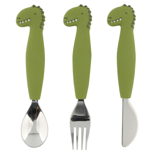 besteck-set besteckset kinderbesteck kinderlöffel kindergabel kindermesser silikongeschirr silikonbesteck kindergeschirr silikongeschirr kleinkind beikost beikoststart füttern unterwegs löffelset baby kleinkind trixie baby stofftiger