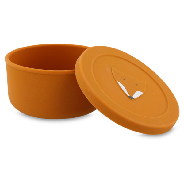 Trixie Baby Silikon Snackbox Fuchs, orange Dose mit abgenommenem Deckel daneben