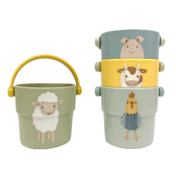 Badebecher Badewannenbecher Spielzeug Badespielzeug Badewanne Little Dutch Stofftiger Strandspielzeug Babyspielzeug Little Farm Bauernhof Schwimmbad Urlaub Sommer Pool Meer Wasserspielzeug Becher Stapelbar