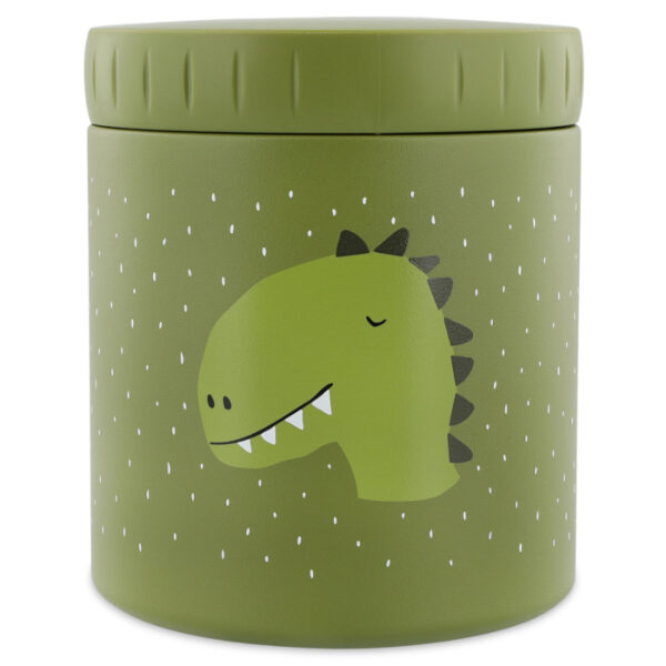 Trixie Baby Isolierbehälter Snackbox Dino, grüne Dose mit Dinogesicht und geschlossenem Deckel