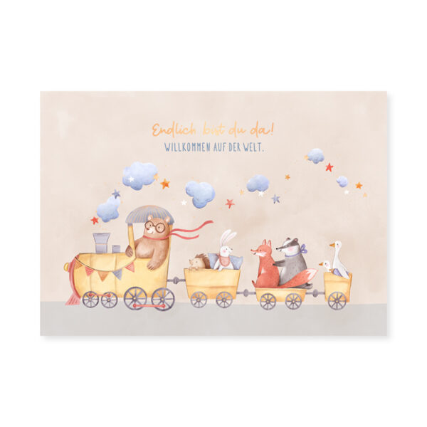klappkarte glückwunschkarte karte baby geburt alles gute herzlichen glückwunsch stofftiger endlich bist du da! willkommen auf der welt.