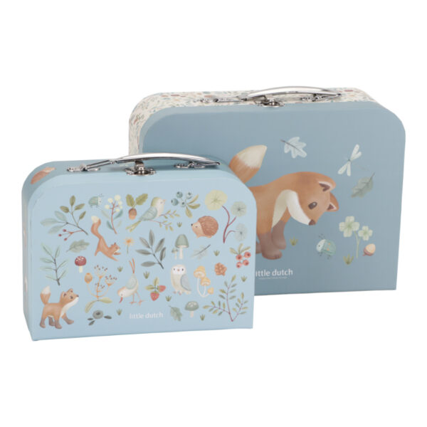 kofferset kinderkoffer koffer spielkoffer kinderkofferset karton metallgriff schloss fuchs bunt blau 2 größen little dutch forest friends stofftiger unterwegs set kinder