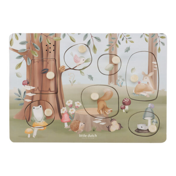 soundpuzzle sound greif puzzle greifpuzzle forst friends waldtiere pilze blätter spielzeug kinderspielzeug puzzle kleinkindspielzeug ab 1 jahr little dutch stofftiger geräusche sound puzzle konzentration geschick ausdauer lernspiel lehrreich spielespaß musik töne