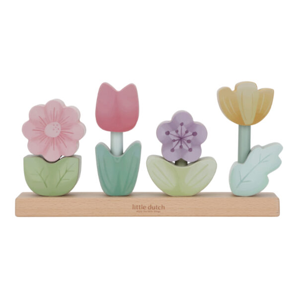 stapelspiel holzspielzeug little dutch spielzeug motorikspielzeug personalisiert personalisierbar mit namen gravur stofftiger stapelblumen blumen steckspiel fairy garden holz