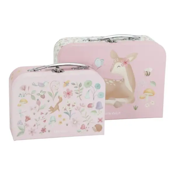 kofferset kinderkoffer koffer spielkoffer kinderkofferset karton metallgriff schloss reh bunt rosa 2 größen little dutch fairy garden stofftiger unterwegs set kinder