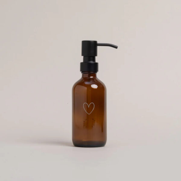 seifenspender pumpspender seife braunglas eulenschnitt stofftiger glas herz pumpverschluss schwarz geschenk geschenkidee einzug bad küche ausstattung 250ml wiederbefüllbar