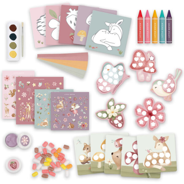 kreativbox malbox bastelbox bastelkoffer basteln malen kleben kneten schneiden kreativ sein kleine künstler ab 3 jahren geeignet geschenkidee geschenk zum geburtstag geburtstagsgeschenk kreativität fördern feinmotorik bastelspaß malspaß little dutch stofftiger fairy garden