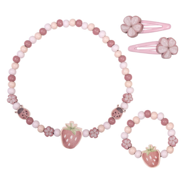 ab 3 jahren geeignet geschenkidee geschenk zum geburtstag geburtstagsgeschenk little dutch stofftiger fairy garden schmuck schmuckset hol-schmuckset halskette armband haarspange erdbeere