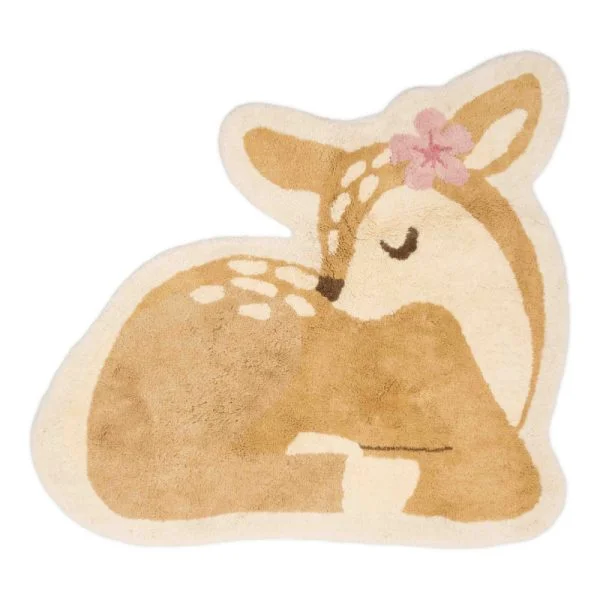 little dutch stofftiger teppich reh fairy garden baumwolle latex rutschfest beige braun rosa blume schlafendes reh kinderzimmer dekoraktion weich flauschig teppich fürs kinderzimmer