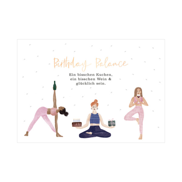 Grafikwerkstatt Klappkarte Birthday Balance, Karte mit drei Frauen beim Yoga