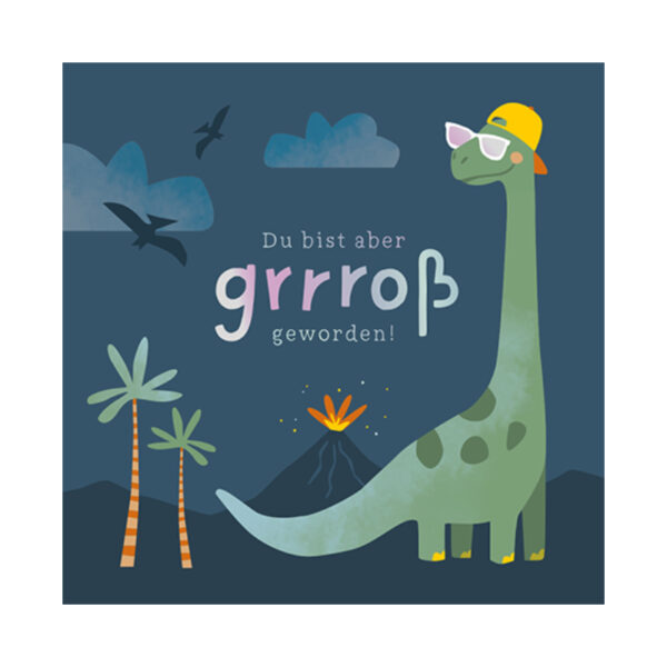 Grafikwerkstatt Klappkarte quadratisch, dunkle Karte mit gemaltem Dino