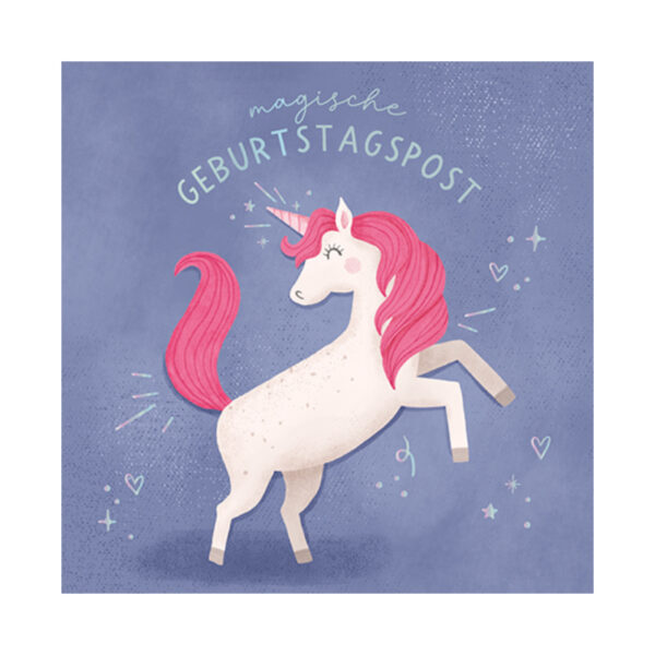 Grafikwerkstatt Klappkarte quadratisch, violette Karte mit gemaltem Einhorn