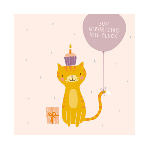 Grafikwerkstatt Klappkarte quadratisch, helle Karte mit Katze und Luftballon