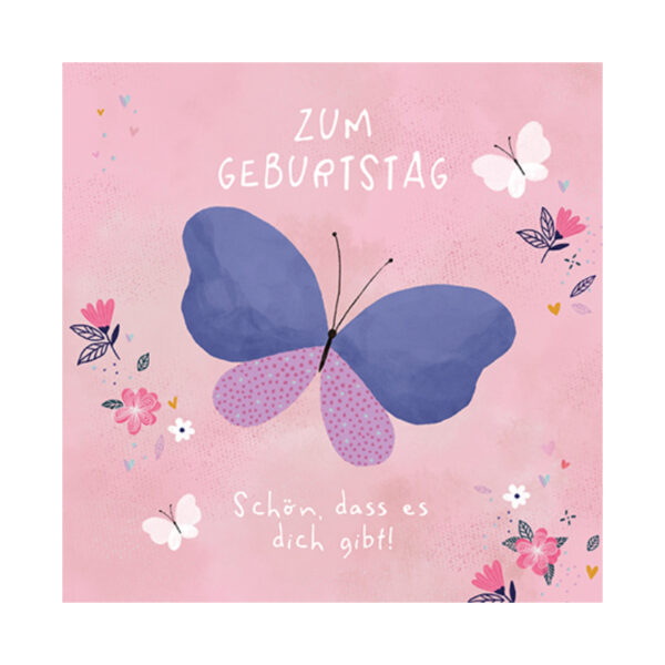 Grafikwerkstatt Klappkarte quadratisch, rosa Karte mit gemaltem Schmetterling