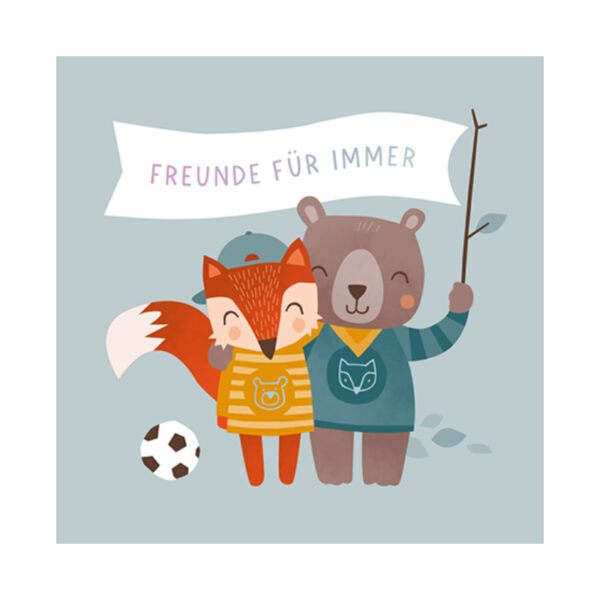 Grafikwerkstatt Klappkarte quadratisch, Karte mit Fuchs und Bär als Freunde