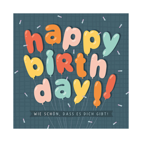 Grafikwerkstatt Klappkarte quadratisch, dunkle Karte mit buntem Happy Birthday Schriftzug