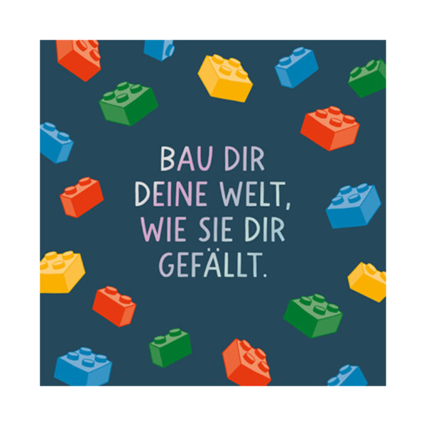 Grafikwerkstatt Klappkarte quadratisch, dunkelblaue Karte mit bunten Bausteinen