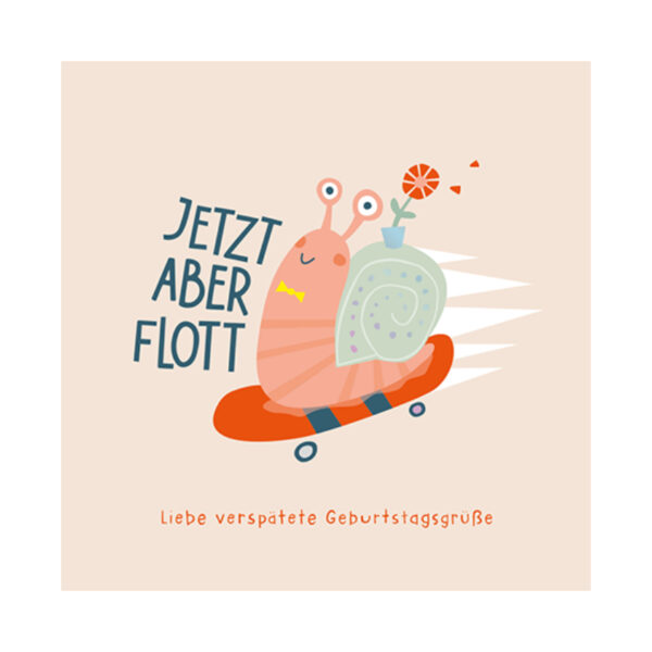 Grafikwerkstatt Klappkarte quadratisch, helle Karte mit Schnecke auf Skateboard