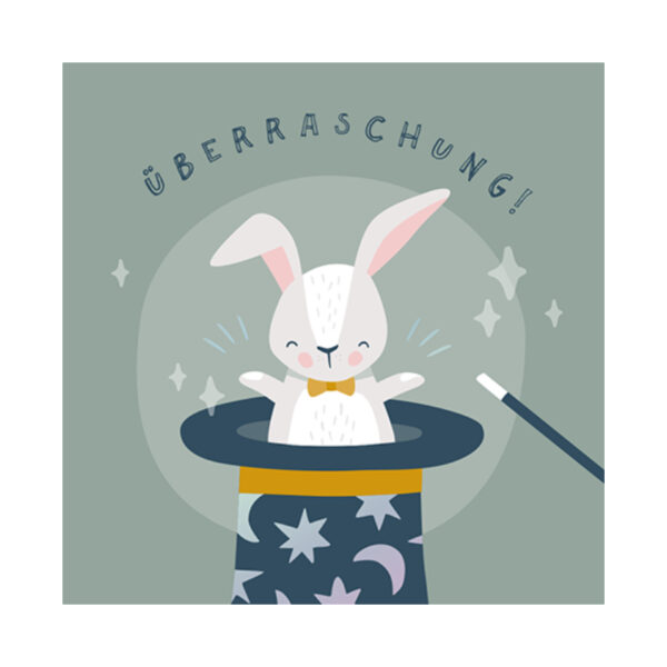Grafikwerkstatt Klappkarte quadratisch, Karte mit Hase im Zylinder als Zaubertrick
