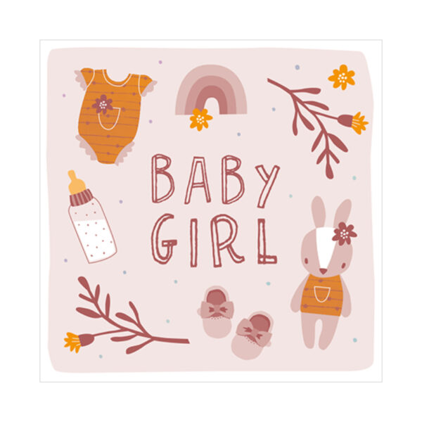 klappkarte glückwunschkarte karte stofftiger quadratisch grafikwerkstatt gratulation geburt mädchen zur geburt glückwünsche persönlich persönliche glückwünsche baby girl