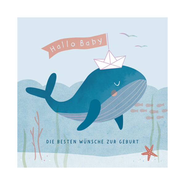 klappkarte glückwunschkarte karte stofftiger quadratisch grafikwerkstatt gratulation geburt glückwünsche persönlich persönliche glückwünsche zur geburt hallo baby wal