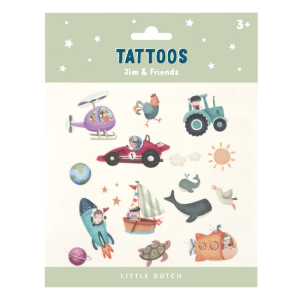 stofftiger little dutch tattoos jim und friends tattoo aufkleben verkleiden traktor rennauto helikopter rakete uboot segelboot planeten kinder geschenk geschenkidee geburtstag