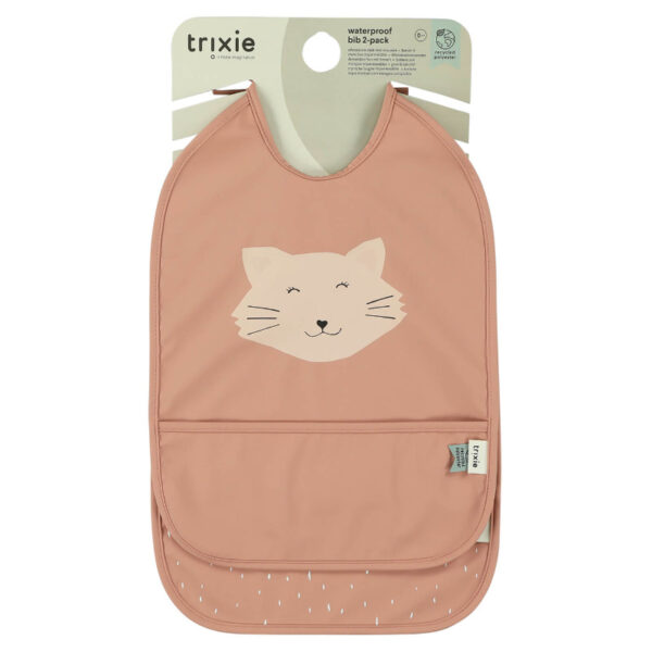 Trixie Baby Lätzchen Katze, altrosa Lätzchen mit Katzengesicht und Auffangtasche