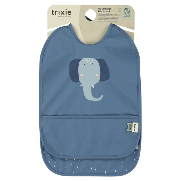 Trixie Baby Lätzchen Elefant, blaues Lätzchen mit Elefantengesicht und Auffangtasche
