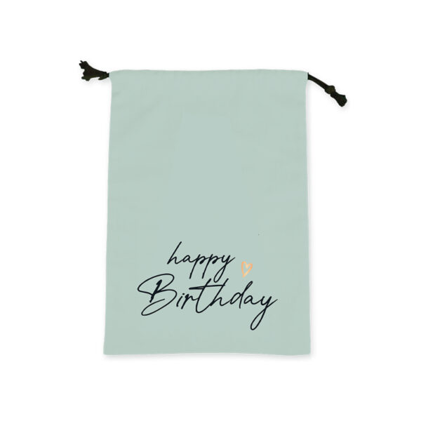 Grafikwerkstatt Stoff-Geschenkbeutel Happy Birthday, mintgrüner Beutel mit Zugband