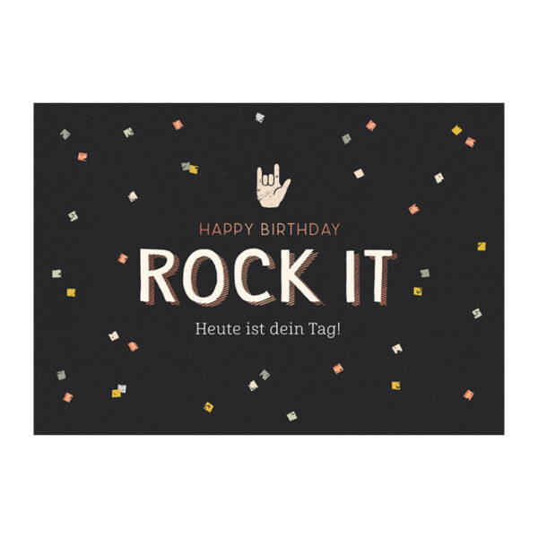 Grafikwerkstatt Klappkarte Rock it, schwarze Karte mit goldenem Schriftzug