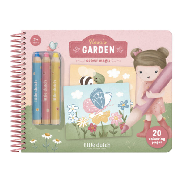 malbuch ausmalbuch little dutch fairy garden gartentiere beschäftigung unterwegs stofftiger kreativspielzeug kreativ kinder kleinkinder malen basteln ausmalen rosa rosa's garten mit buntstiften stifte zum ausmalen ausmalstifte