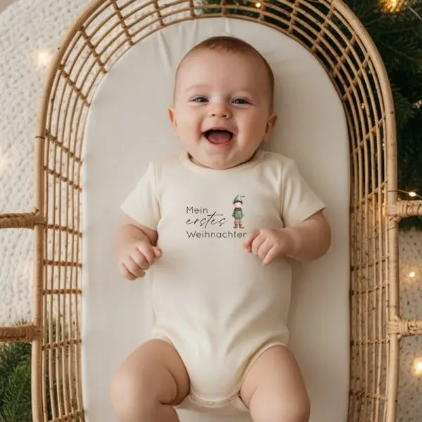 Body mit Namen, personalisierter Body, personalisiertes Shirt, Babybody, Geburtsgeschenk, Taufgeschenk, personalisiertes Babygeschenk, personalisiertes Geschenk, Newborn, Babyshop, Stofftiger Motiv erstes Weihnachten Weihnachtsbody