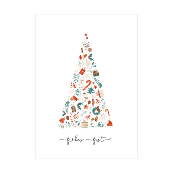 Grafikwerkstatt Klappkarte frohes Fest, Karte mit Weihnachtsbaum aus kleinen Motiven