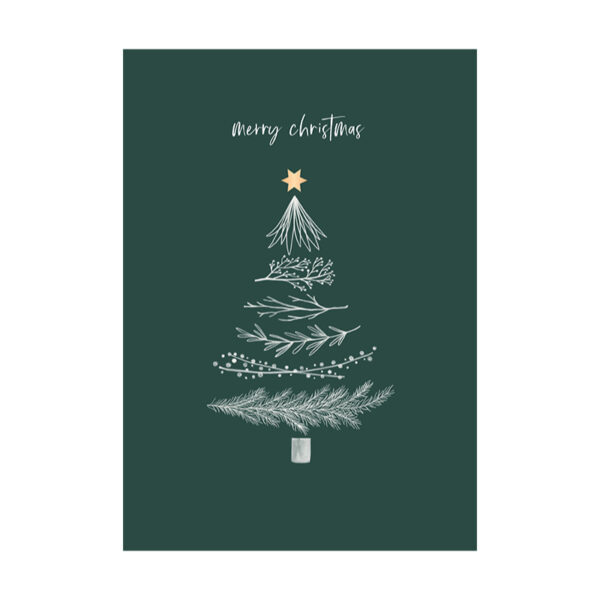 Grafikwerkstatt Klappkarte merry christmas, dunkelgrüne Karte mit weißem Christbaum