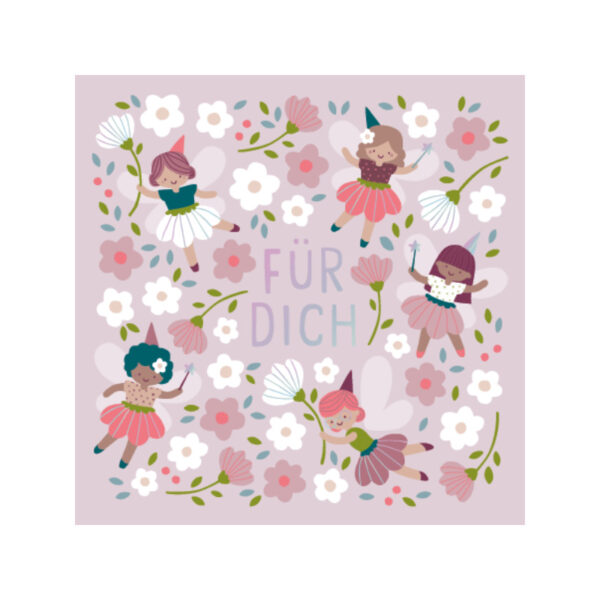 Grafikwerkstatt Klappkarte quadratisch, rosa Karte mit Feen und Blüten