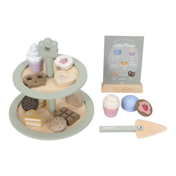 Holzteeset, puppenküche, Holzspielzeug, Küche, Kinderküche, Stofftiger, Little Dutch, Küchenspielzeug, Spielzeug, Holzspielzeug, Holz, nachhaltiges Spielzeug, Niederländisches Label, skandinavisches Spielzeug, pastell, Geschenk, Etagere. Holzetagere, Gebäck, Holzgebäck, Spielgebäck, Spieletagere,