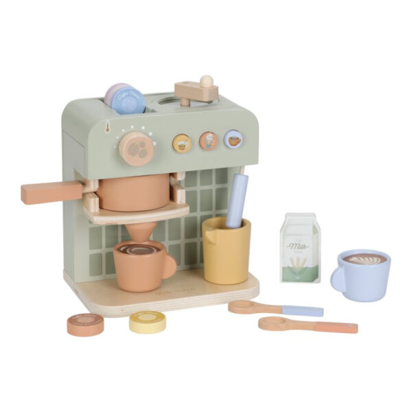 Kaffee Ecke, Kaffeeecke, Kaffeemaschine Holz, Holzspielzeug, Küche, Kinderküche, Küchenspielzeug, Spielzeug, Holzspielzeug, Holz, nachhaltiges Spielzeug, Niederländisches Label, skandinavisches Spielzeug, pastell, Geschenk, stofftiger, little dutch