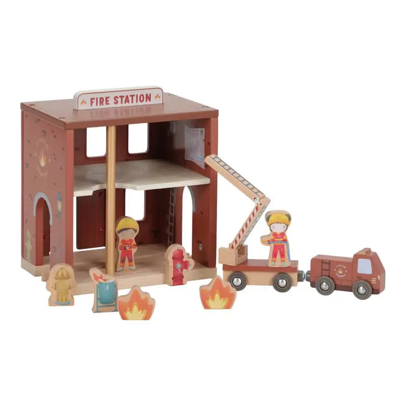 little dutch, feuerwehr, holzeisenbahn xxl starter-set, holzeisenbahn mit schienen, holzspielzeug, eisenbahn mit schienen, zug mit schienen, stofftiger