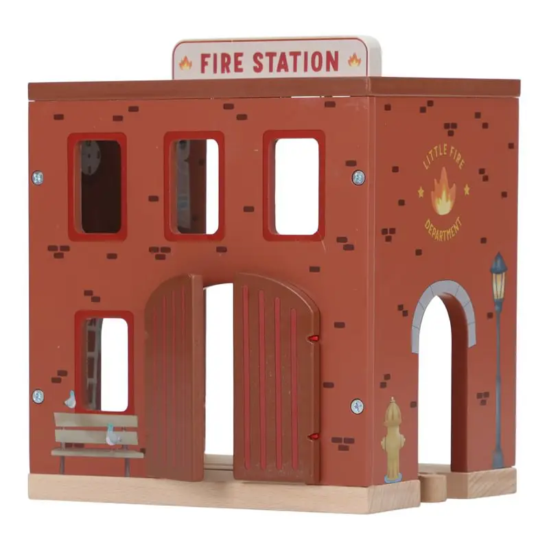 little dutch, feuerwehr, holzeisenbahn xxl starter-set, holzeisenbahn mit schienen, holzspielzeug, eisenbahn mit schienen, zug mit schienen, stofftiger
