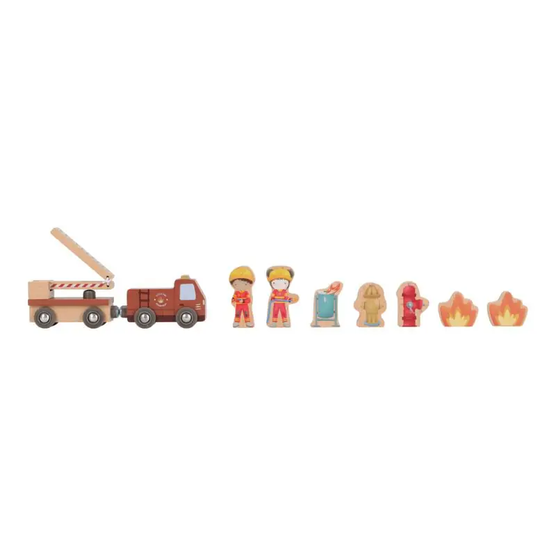 little dutch, feuerwehr, holzeisenbahn xxl starter-set, holzeisenbahn mit schienen, holzspielzeug, eisenbahn mit schienen, zug mit schienen, stofftiger