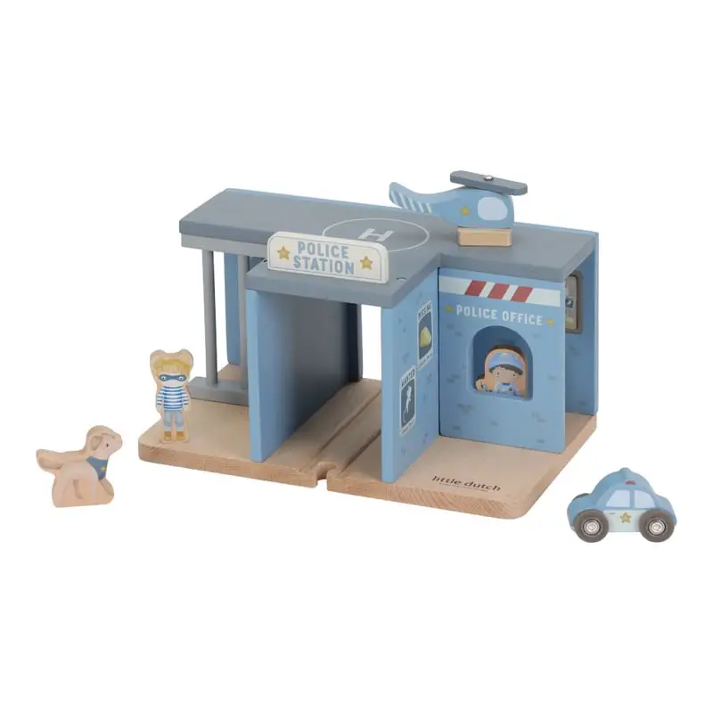 little dutch, polizei, holzeisenbahn xxl starter-set, holzeisenbahn mit schienen, holzspielzeug, eisenbahn mit schienen, zug mit schienen, stofftiger, polizeistation