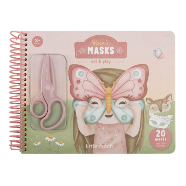 malbuch ausmalbuch little dutch masken beschäftigung unterwegs stofftiger kreativspielzeug kreativ kinder kleinkinder malen basteln ausmalen rosa rosas masken ausschneiden masken zum anmalen und ausschneiden rollenspiele sticker